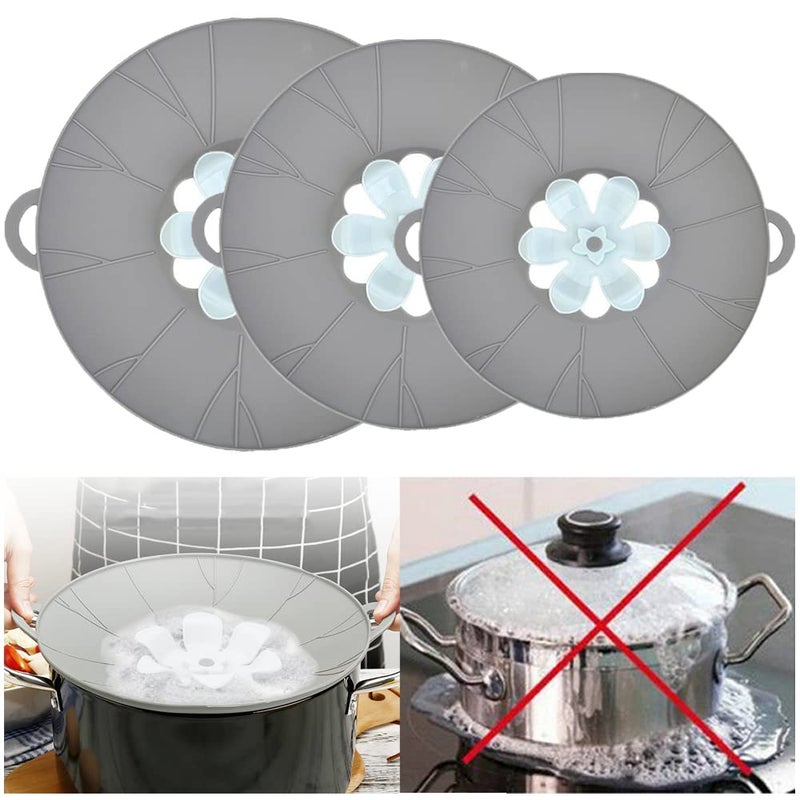 3pcs Silicone Lid Set Microwave Splatter Cover Reusable Heat Resistant Lids Boil Safeguard Spill Stopper MultiFunction Kitchen Covers Fridge Dishwasher Safe