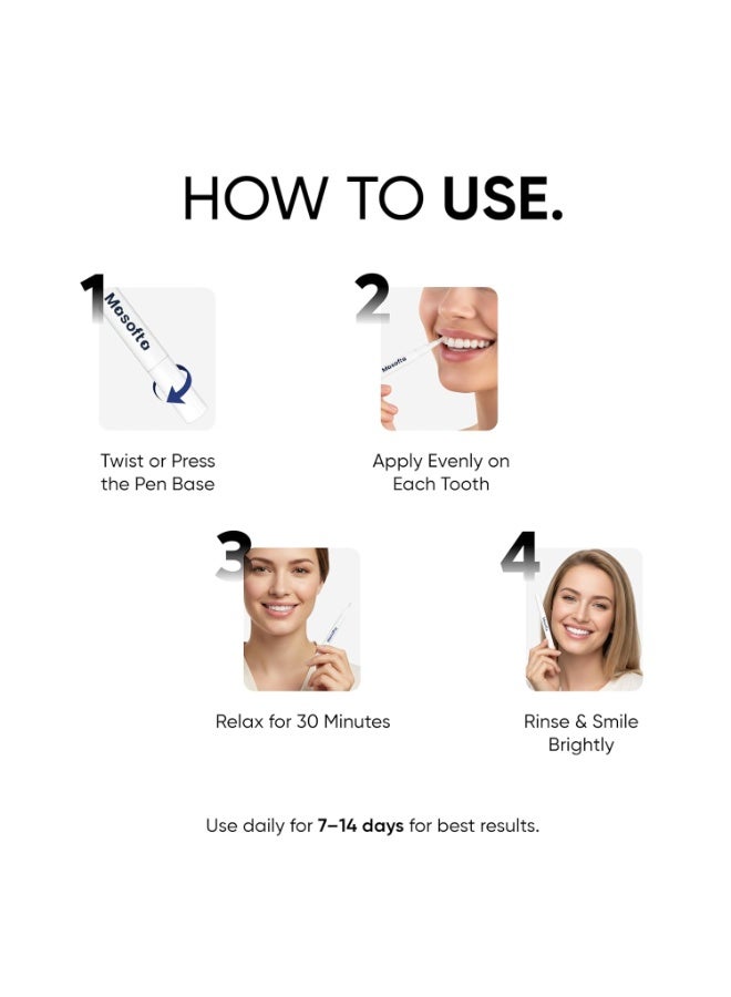 Masofta Teeth Whitening Pen For Removing Yellow and Dark Stains With PAP+, Peroxide & Sensitivity Free - 2ML - Image 3