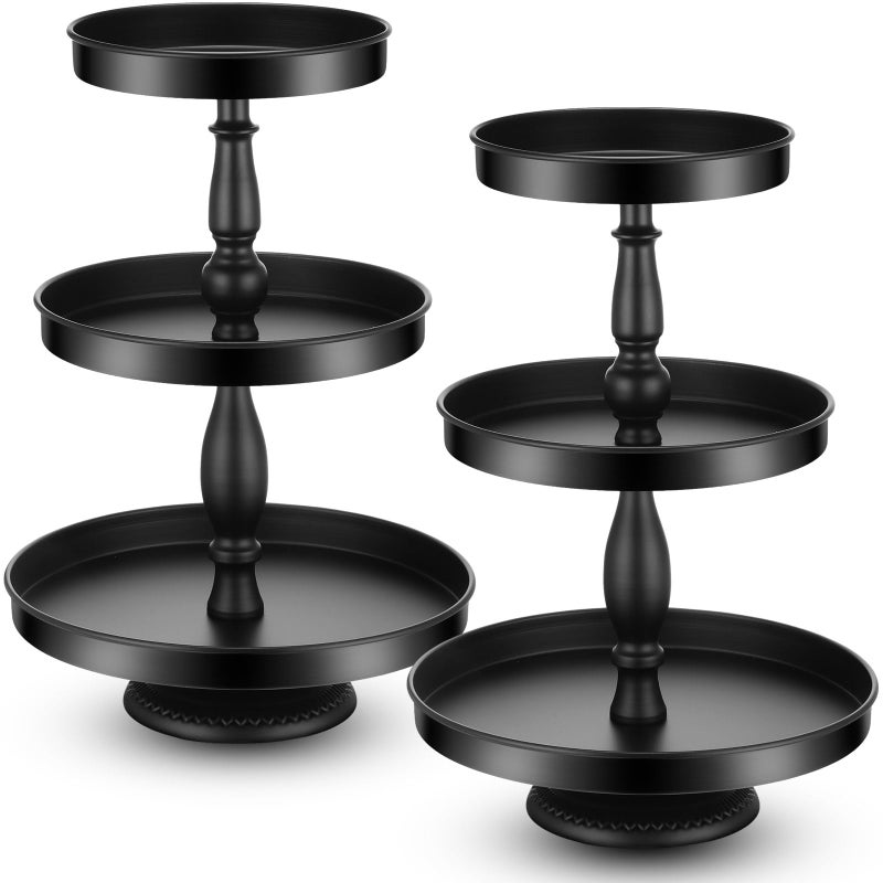 Maxdot 2 Pcs 3 Tier Cupcake Stand Holder, Round Cupcake Stand Serving Tray, Metal Tiered Tray Pastry Dessert Cake Tower Display Stand for Baby Shower Tea Party, Wedding and Birthday (Black) - Image 1
