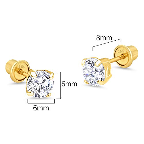 Lovearing 14k Yellow Gold 6mm Basket Round Solitaire Cubic Zirconia Children Screw Back Baby Girls Earrings - Image 2