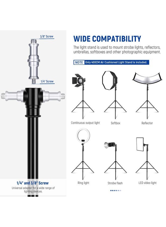 Neewer 13ft/4m Air Cushioned Light Stand, Heavy Duty All Metal Photography Tripod Stand with 1/4” to 3/8” Reversible Spigot, 3 Way Mounting Interface & Metal Locking Knobs, Max Load 6.5lb/3kg - Image 2