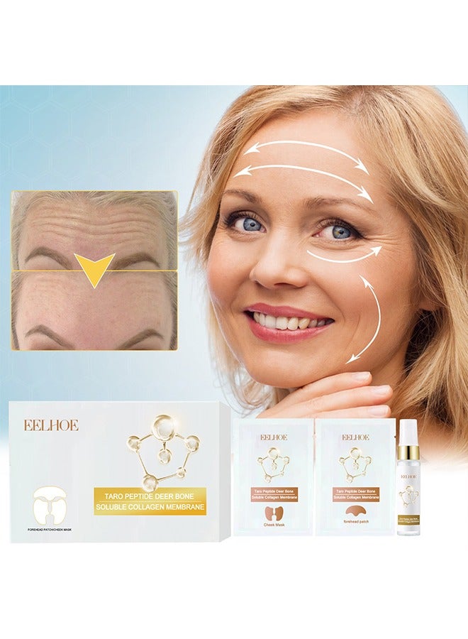 EELHOE Taro Peptide Deer Bone Soluble Collagen Membrane-Forehead Fine Line Chuan Line Moisturizing Moisturizing and firming skin protein membrane, Cheek Patch *2pcs+ Forehead patch *1pcs+ Serum spray 10ml - Image 2