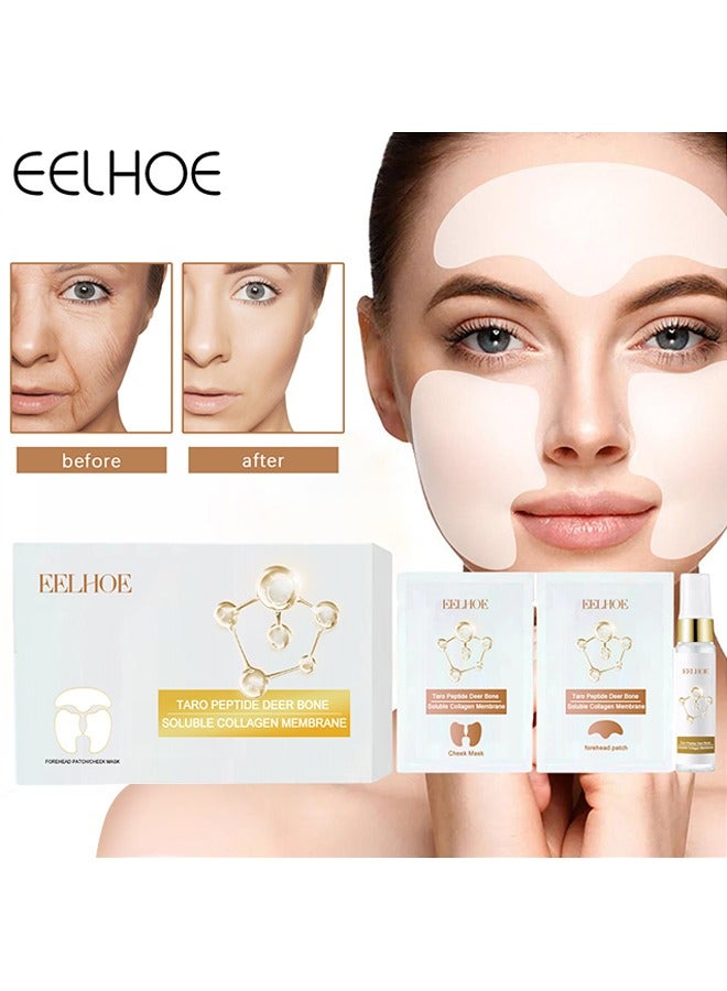 EELHOE Taro Peptide Deer Bone Soluble Collagen Membrane-Forehead Fine Line Chuan Line Moisturizing Moisturizing and firming skin protein membrane, Cheek Patch *2pcs+ Forehead patch *1pcs+ Serum spray 10ml - Image 1