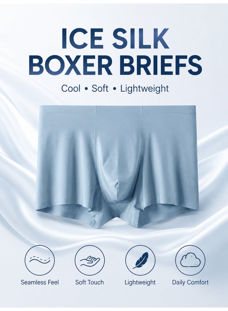 4 Pack Men's Ice Silk Boxer Briefs, Cooling Ultra-Thin Antibacterial Seamless Breathable, Moisture Wicking for Summer Daily Wear - Image 1