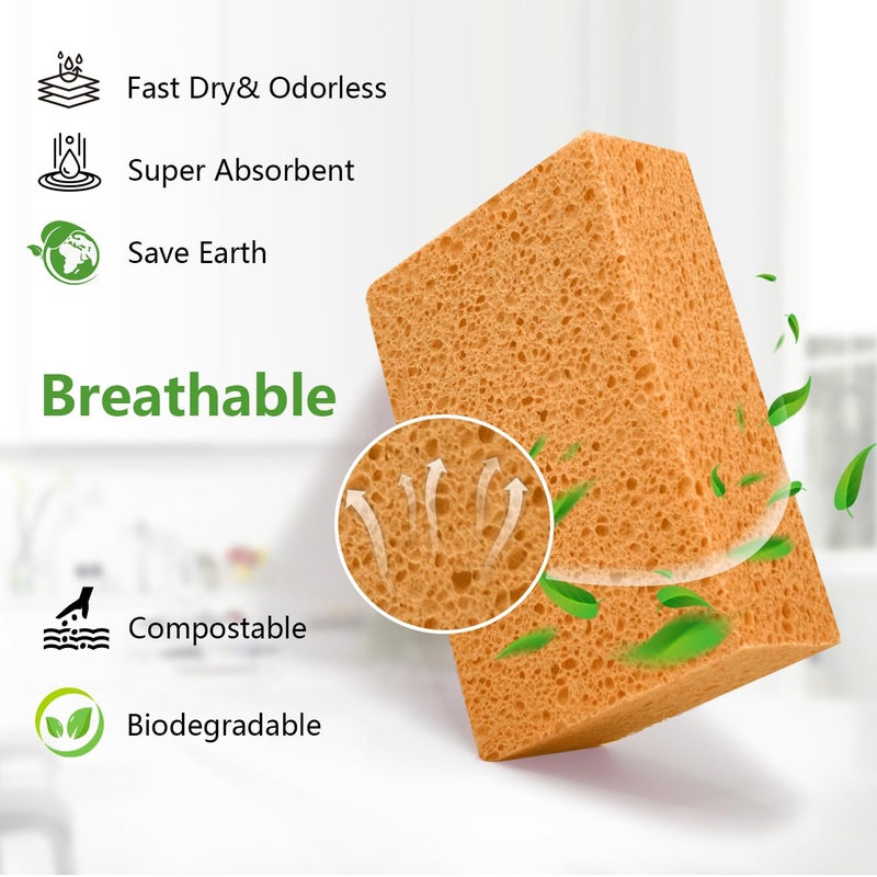 Spunspon Car Wash Sponges, 3 Pack Extra Thick Large Cleaning Sponge Multi-Purpose for Bathroom Kitchen Bike Boat, Large Size Sponges 4'' X 6'' (Yellow) - Image 3