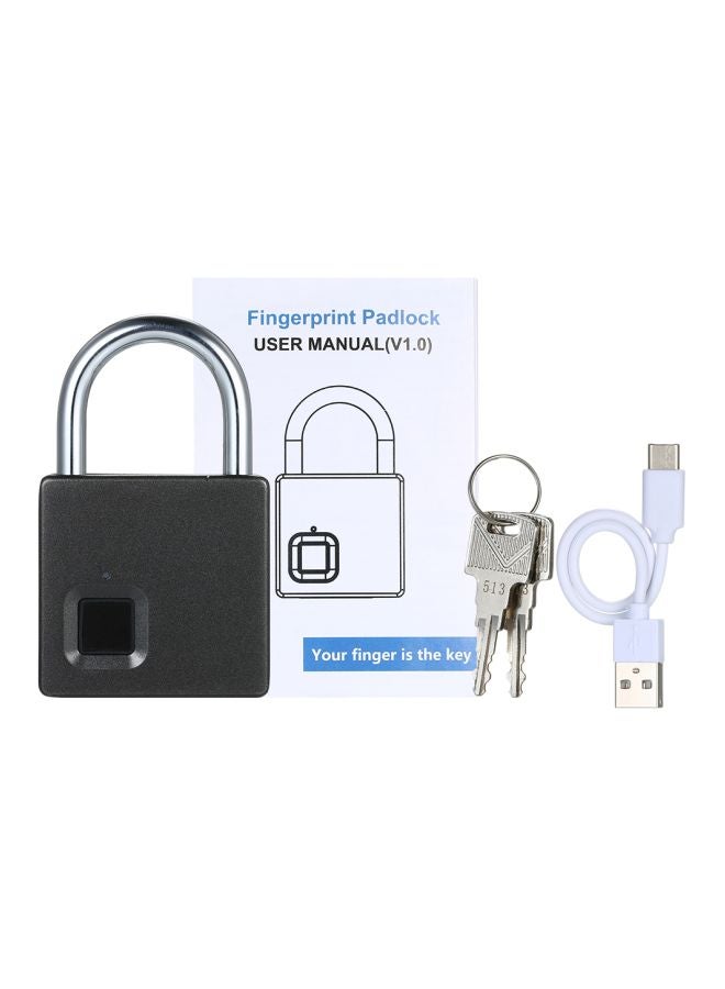 USB Rechargeable Smart Fingerprint Anti-Theft Security Padlock With 2 Keys Black/Silver - Image 1
