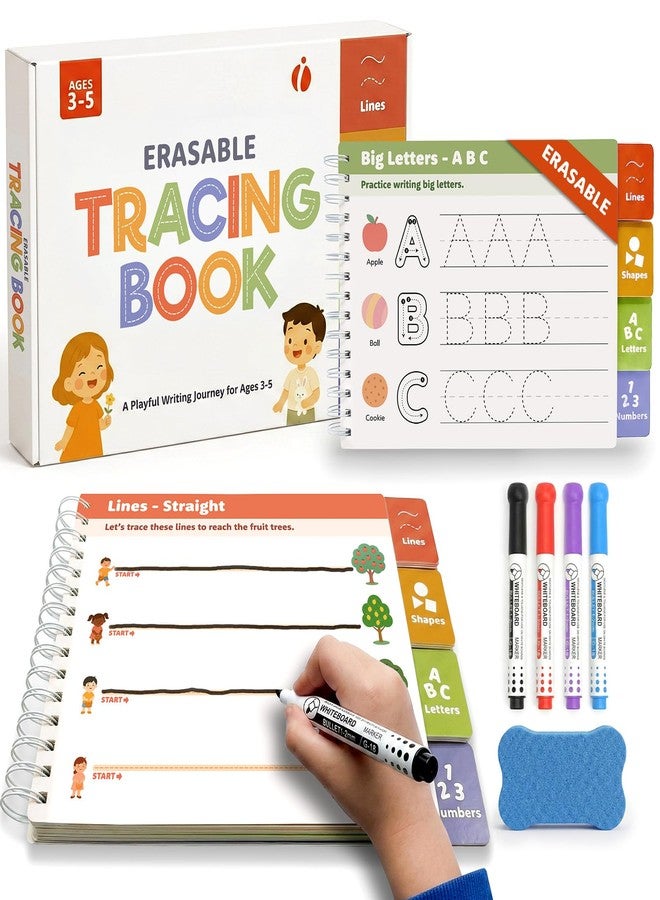 inamio Tracing Book for Kids Ages 3-5 - ABC Preschool Learning Activities, Reusable Handwriting Workbook, Childrens Busy Books for Pen Control - Alphabet & Letter Handwriting Practice for Kids - Image 1