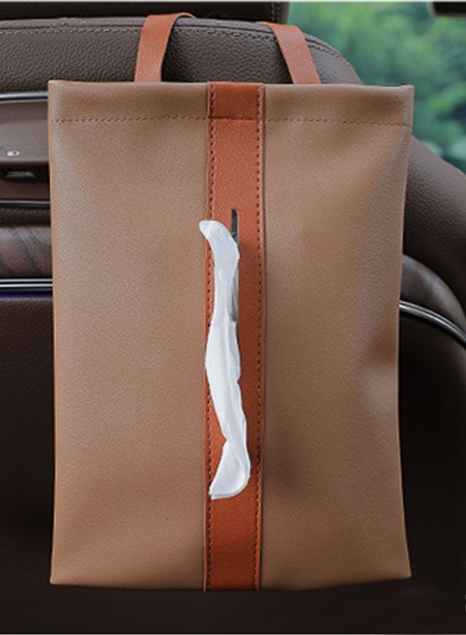 وهاواي Hanging Tissue Box PU Leather Portable Car Tissue Holder Case, Backseat Tissue Case Holder for Car Office Home Bathroom Vanity Countertops Decoration Brown - Image 5