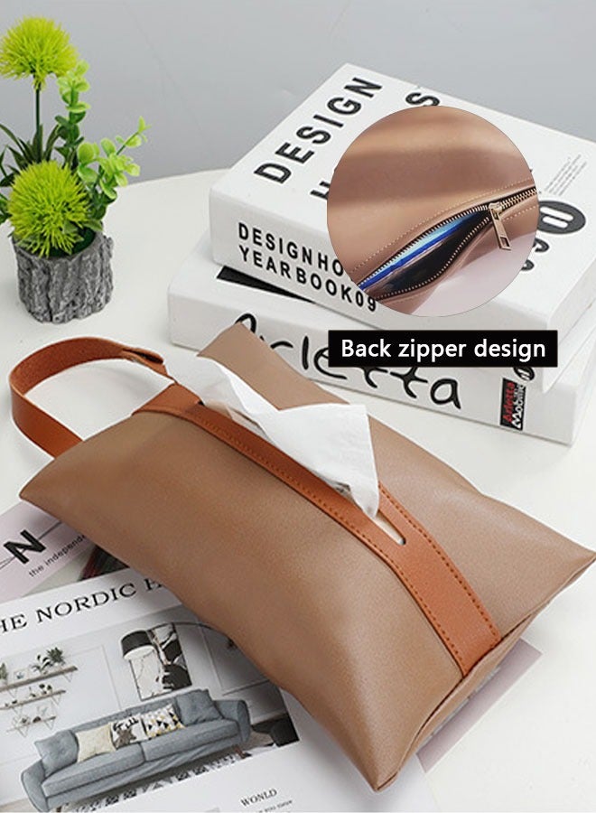 وهاواي Hanging Tissue Box PU Leather Portable Car Tissue Holder Case, Backseat Tissue Case Holder for Car Office Home Bathroom Vanity Countertops Decoration Brown - Image 3