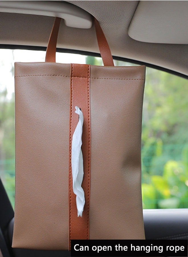 وهاواي Hanging Tissue Box PU Leather Portable Car Tissue Holder Case, Backseat Tissue Case Holder for Car Office Home Bathroom Vanity Countertops Decoration Brown - Image 4