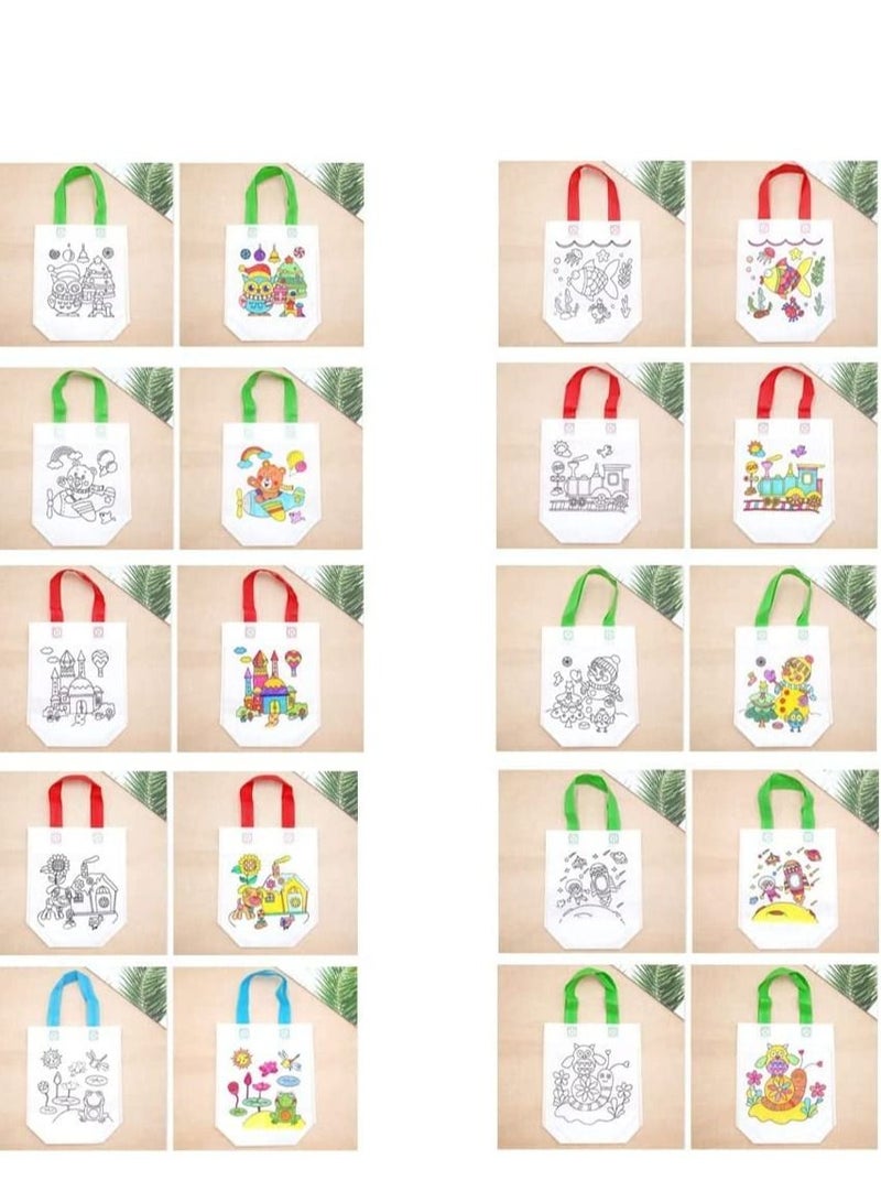 SYOSI 20 Pack Graffiti Bag Non-Woven DIY Kids Party Tote Bag Eco Pattern Coloring Crafts Self Paint for Arts Color Filling Gifts(10 Random Themes)  - Image 5