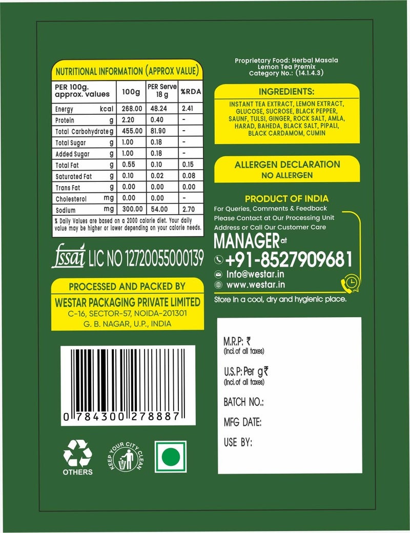 Inesh Herbal Masala Lemon Tea Hot Instant Premix 10 Pouches in Box Total 20 Pouches Set of 2 (360g) - Image 3
