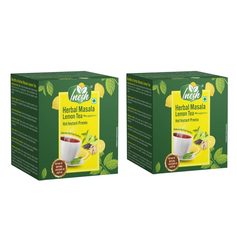 Inesh Herbal Masala Lemon Tea Hot Instant Premix 10 Pouches in Box Total 20 Pouches Set of 2 (360g) - Image 1