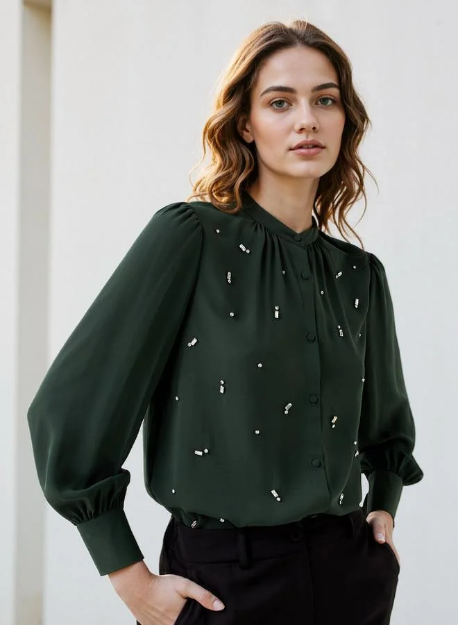 Iconic Embellished Top with Puff Sleeves