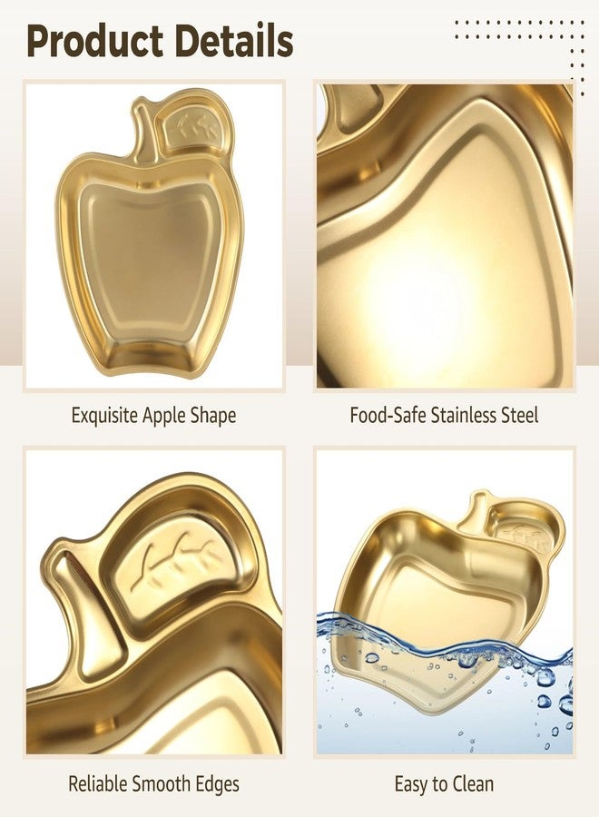 DORMIYA 3 Pcs Metal Honey Dish Set, Golden Apple Shaped Plate, 9.4 in Food Tray and 4 in Dish with Spoons, Stainless Steel Serving Platter for Party, Holiday, Rosh Hashanah Gifts - Image 3