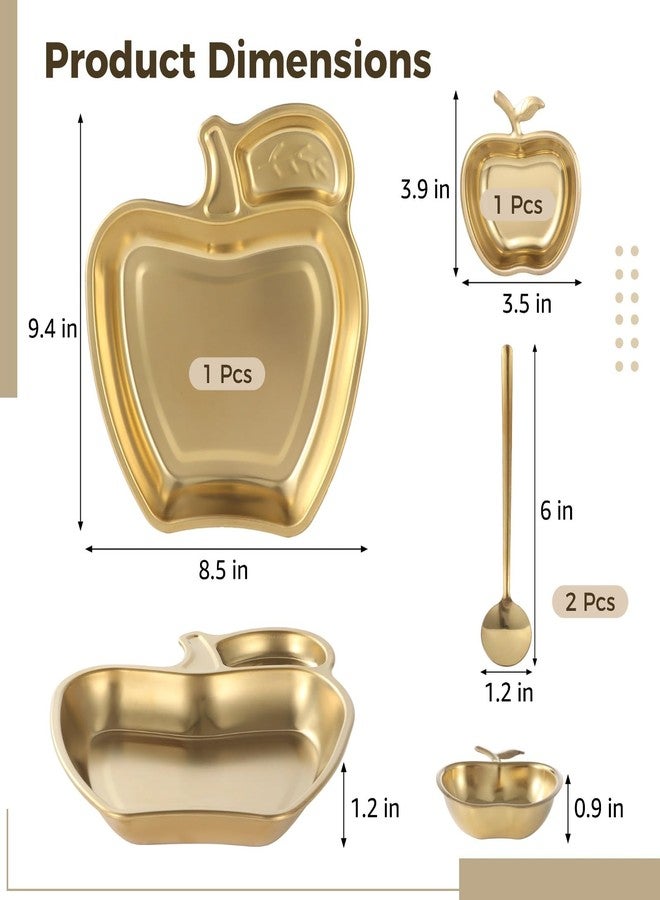 DORMIYA 3 Pcs Metal Honey Dish Set, Golden Apple Shaped Plate, 9.4 in Food Tray and 4 in Dish with Spoons, Stainless Steel Serving Platter for Party, Holiday, Rosh Hashanah Gifts - Image 4