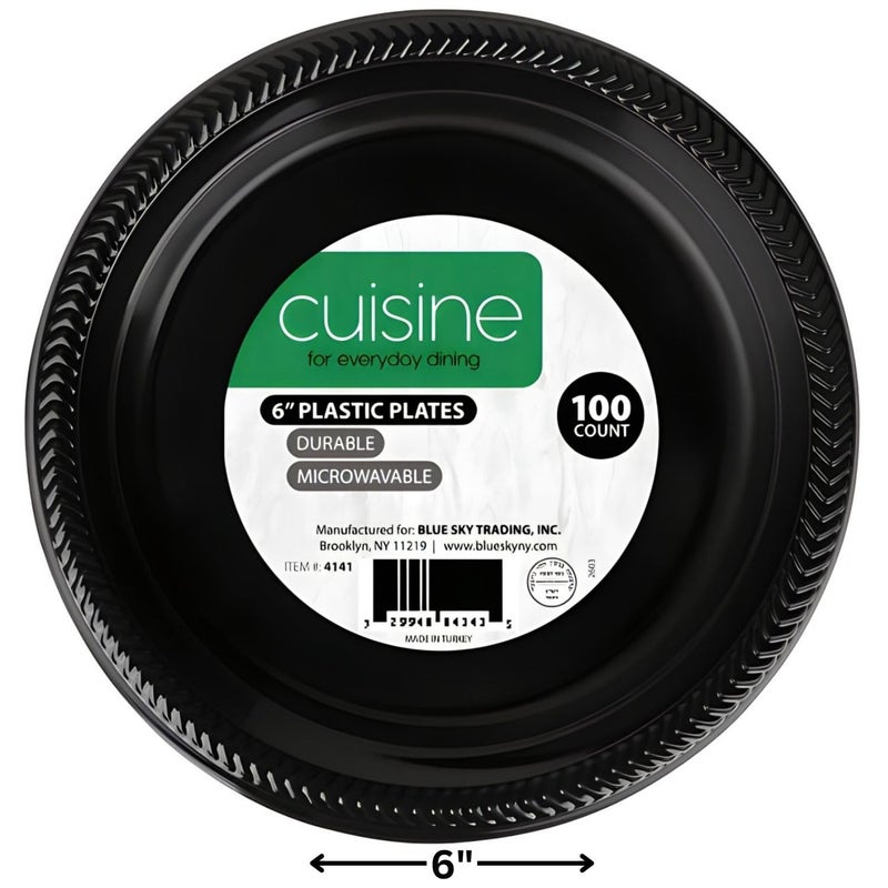 Bluesky Cuisine Round Black Disposable Plates - 6"" (Pack of 100) Durable & Microwave Safe Black Dessert Plates  Perfect Disposable Plastic Plates for Parties  Celebrations and Every Day - Image 2