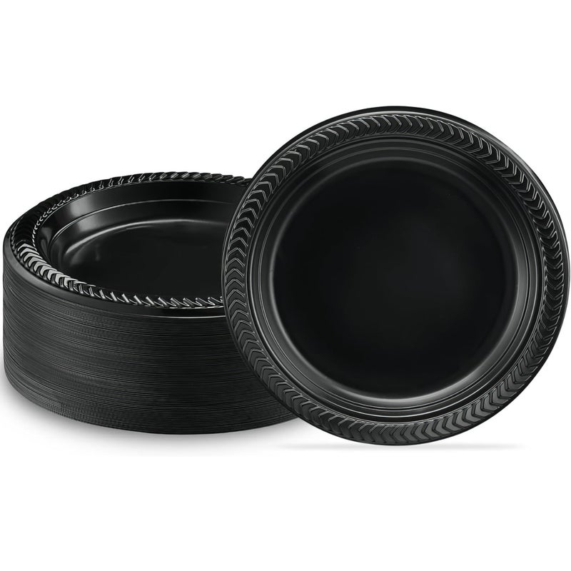 Bluesky Cuisine Round Black Disposable Plates - 6"" (Pack of 100) Durable & Microwave Safe Black Dessert Plates  Perfect Disposable Plastic Plates for Parties  Celebrations and Every Day - Image 1
