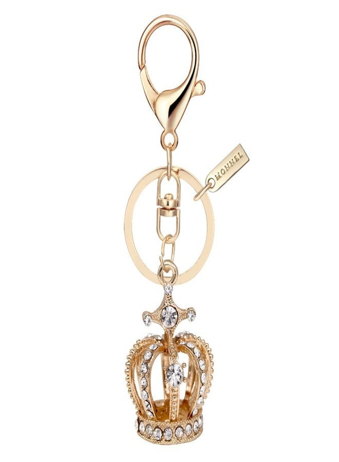 Monnel Bling Crystal 3D Crown Design Keychain Key Ring with Pouch Bag MZ849-1 Golden - Image 1