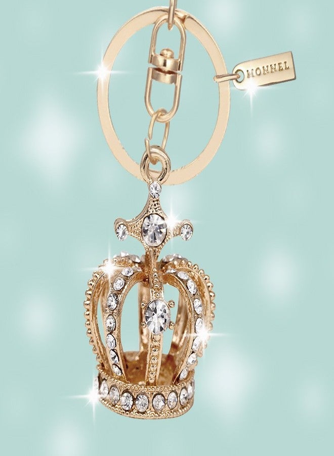 Monnel Bling Crystal 3D Crown Design Keychain Key Ring with Pouch Bag MZ849-1 Golden - Image 2