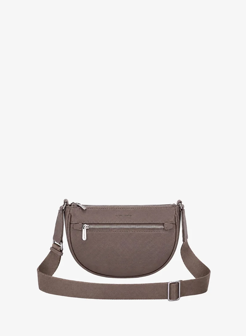 David Jones Cross body faux leather moon bag- Hand free adjustable shoulder strap bag made in France in model cm7715- Casual style out and about, meeting and formal style bag