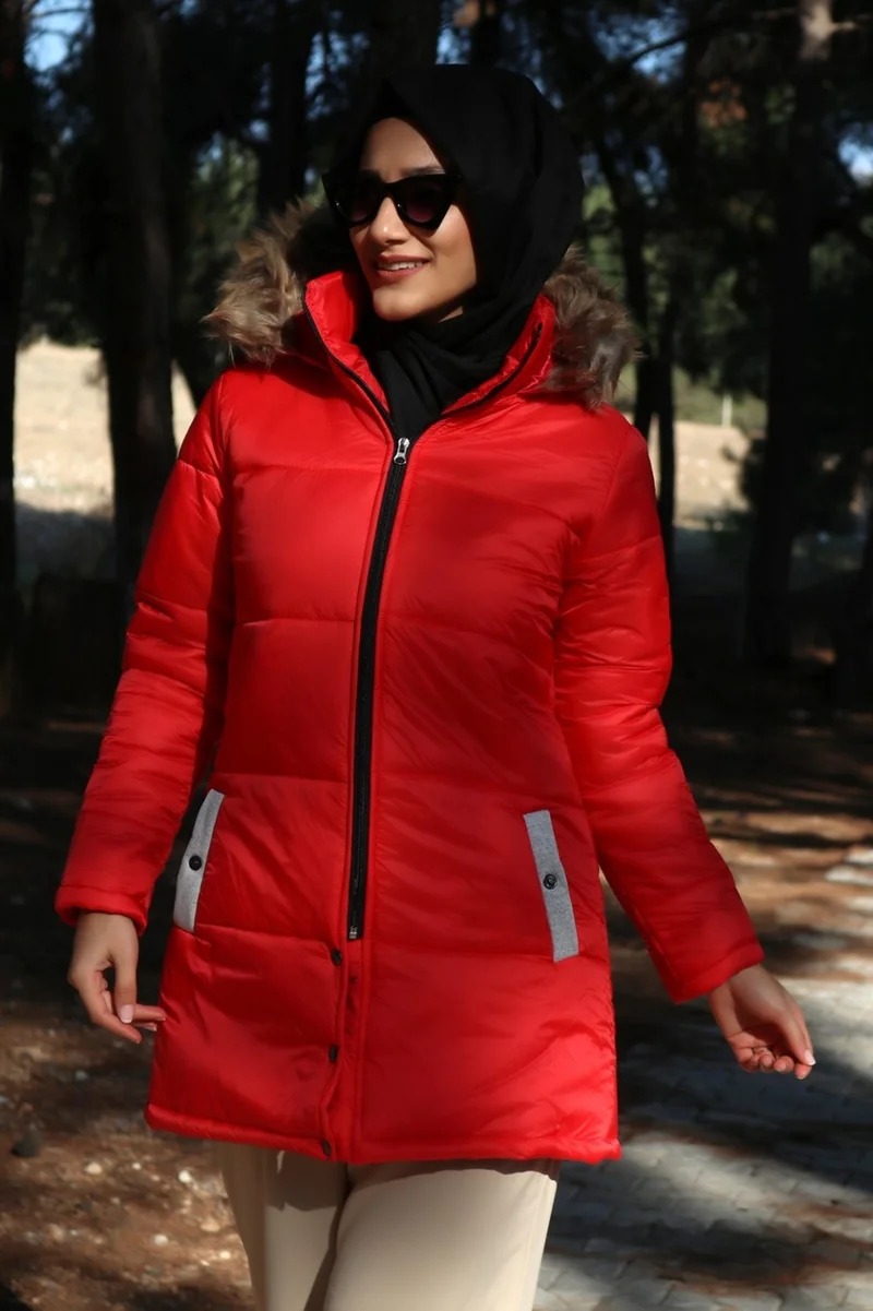 باربورا Winter Fur Collar Puffer Women's Hijab Coat 7112REDITESETTÜR
