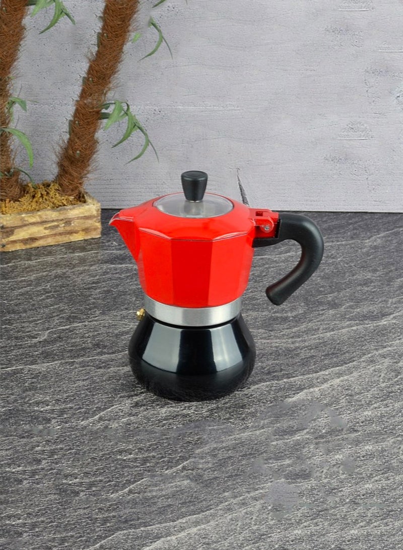 Moka Coffee Pot 3 Cups Red and Black