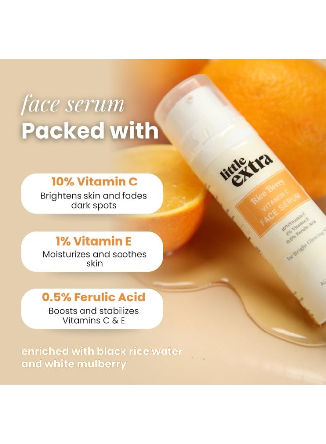 Little Extra Rice Berry 10% Vitamin C Face Serum for Glowing, Bright Skin - Fade Dark Spots, for Dull Skin, Uneven Skin Tone, Non Irritating, All Skin Types, Women and Men, 30ml - Image 3