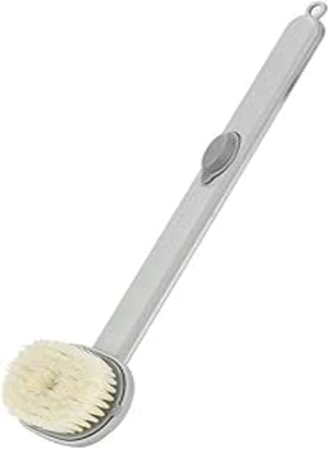 Shower Brush with Liquid Reservoir, Long Handle Back Scrubber for Shower, Hard Places, Soft Fine Bristles, Deep Cleaning Tool and Improve Shower Experience, PrimeShop