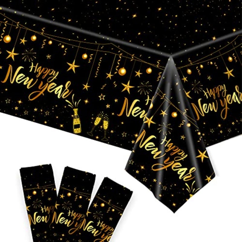 , Pack of 3, Happy New Year Tablecloth - 108x54 Inch Happy New Years Decorations 2025 Happy New Year Table Cloth 2025 New Years Table Decorations for New Years Eve Party Supplies 2025 - Image 1
