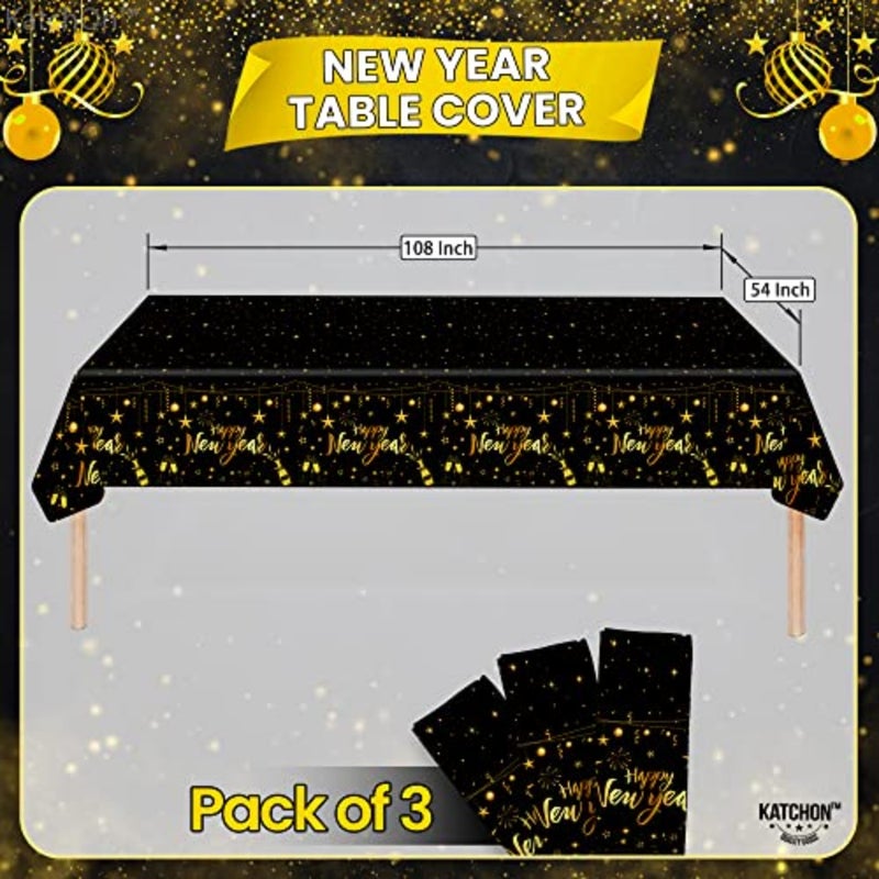 , Pack of 3, Happy New Year Tablecloth - 108x54 Inch Happy New Years Decorations 2025 Happy New Year Table Cloth 2025 New Years Table Decorations for New Years Eve Party Supplies 2025 - Image 2