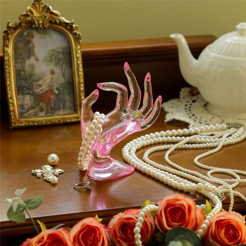 Maxsirui Hand Form Ring Holder Jewelry Display Organization Rack Bracelet Ring Watch Stand Support Aesthetic Y2k Room Decor (Pink) - Image 4