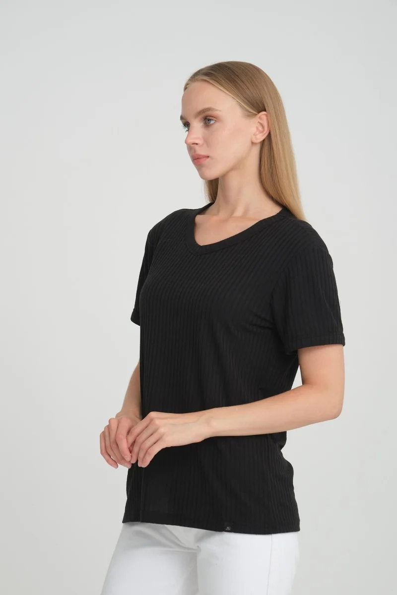 Alexander Gardi Alexandergardı Ribbed V-Neck Comfort Fit T-Shirt (E24-74602)