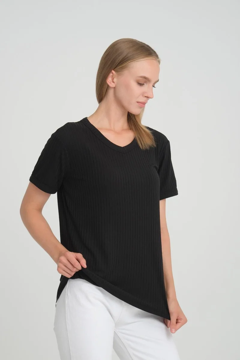 Alexander Gardi Alexandergardı Ribbed V-Neck Comfort Fit T-Shirt (E24-74602)