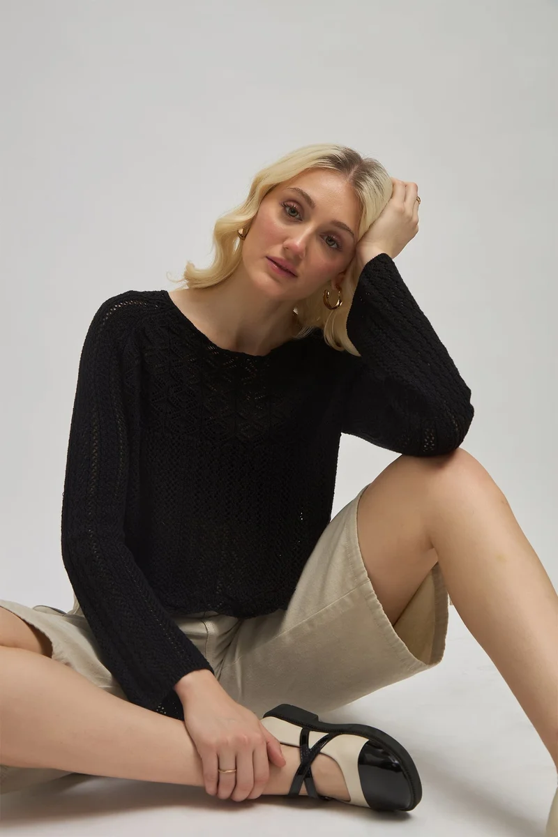 فيرجيو فيرجيو بلوزة قطنية محبوكة بأكمام راجلان