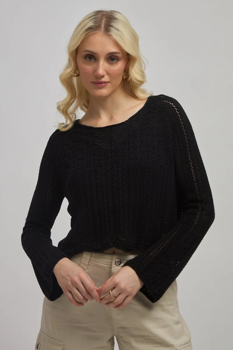 فيرجيو فيرجيو بلوزة قطنية محبوكة بأكمام راجلان