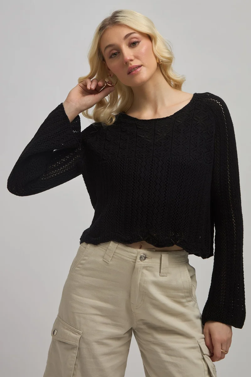 فيرجيو فيرجيو بلوزة قطنية محبوكة بأكمام راجلان