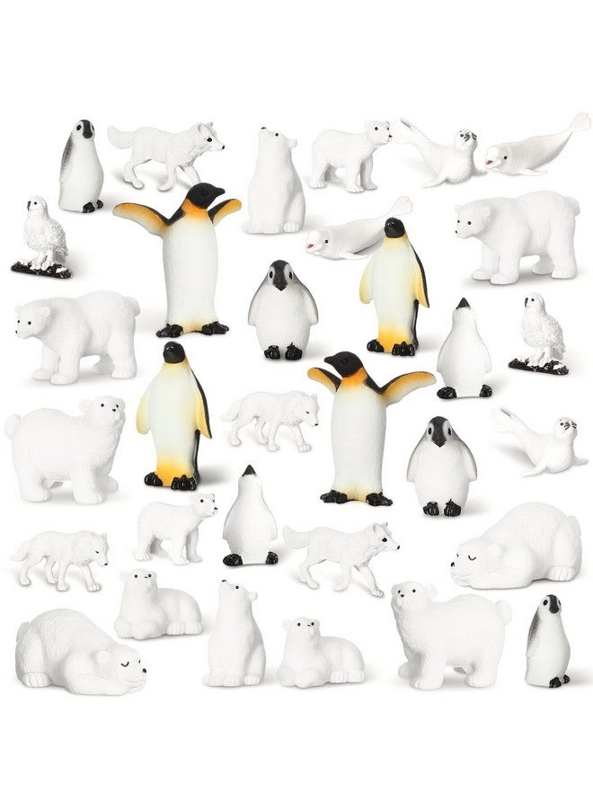 Jerify 32 Pieces Polar Animals Figurines Antarctic Animals Set Realistic Arctic Animal Figures Toy Playset White Whale Seal Wolf for Teens Adults Party Favor Cake Decoration Craft - Image 1