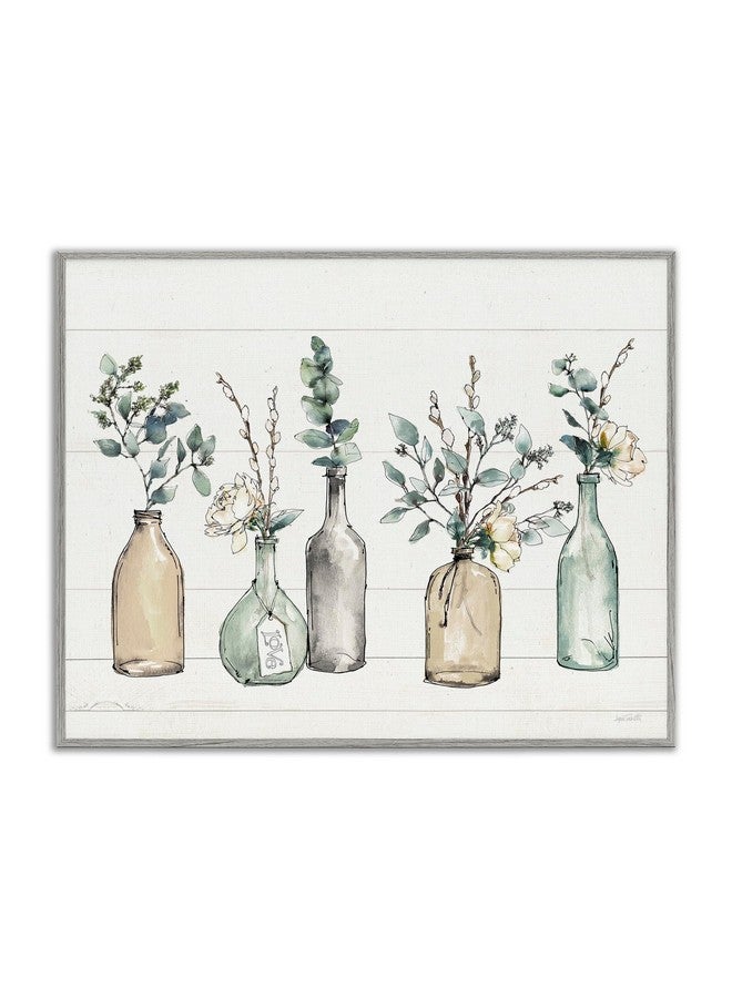 Stupell Industries Bottles and Plants Farm Wood Textured, Design by Anne Tavoletti Wall Art, 11 x 14, Multi-Color for Living Room, Grey Framed - Image 1