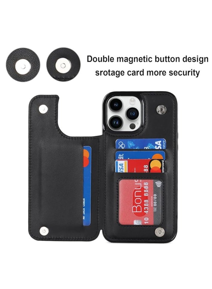 General For iPhone 16ProMax/16Pro/16Plus/16 Wallet Case with Credit Card Holder, RFID Blocking, PU Premium Diamond Leather Double Magnetic Lock Bracket Durable Protective Case  - Image 2