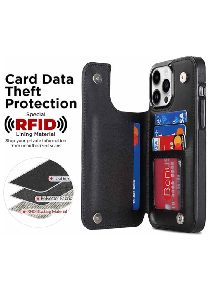 General For iPhone 16ProMax/16Pro/16Plus/16 Wallet Case with Credit Card Holder, RFID Blocking, PU Premium Diamond Leather Double Magnetic Lock Bracket Durable Protective Case  - Image 3