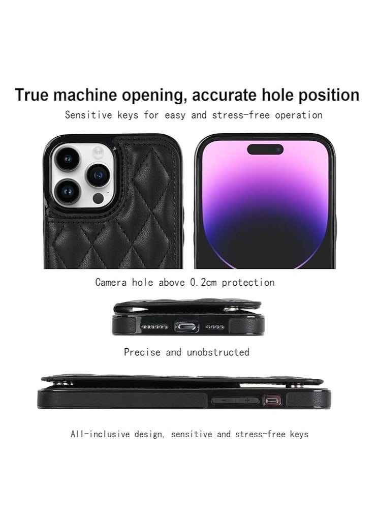 General For iPhone 16ProMax/16Pro/16Plus/16 Wallet Case with Credit Card Holder, RFID Blocking, PU Premium Diamond Leather Double Magnetic Lock Bracket Durable Protective Case  - Image 4