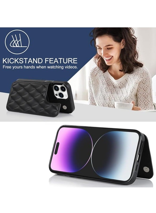 General For iPhone 16ProMax/16Pro/16Plus/16 Wallet Case with Credit Card Holder, RFID Blocking, PU Premium Diamond Leather Double Magnetic Lock Bracket Durable Protective Case  - Image 5