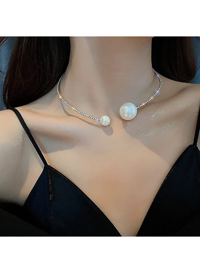 JEAIRTS Cystal Pearl Choker Necklace Silver Rhinestone Adjustable Necklaces Fashion Necklace Jewelry Party Gifts Costume Accessories For Women And Girls - Image 1
