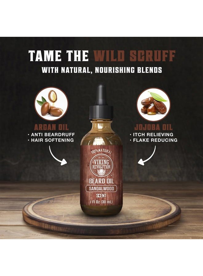 Viking Revolution Sandalwood Beard Oil for Men - Natural Mens Beard Oil with Argan Oil and Jojoba Oil - Beard Softener, Strengthens and Moisturizes - Beard Conditioner for Men (Sandalwood, 1 Pack) - Image 3