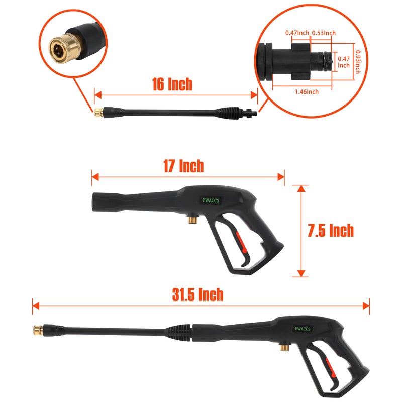 PWACCS Pressure Washer Gun Replacement with Extension Wand Kit â€” Power Washing Trigger Handle with 5 Spray Nozzles â€” Pressure Washer Parts Compatible with Ryobi, Green Works & Karcher â€” 2000 PSI MAX - Image 2