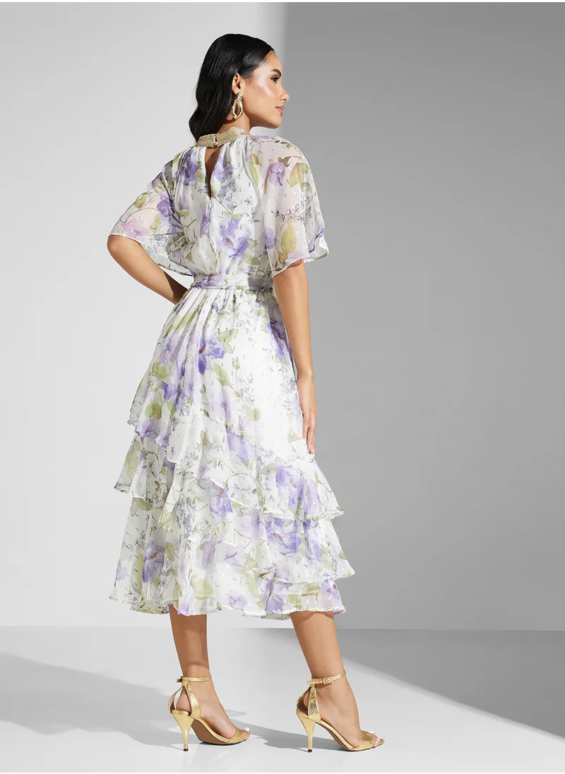 اميليا روز Printed Puff Sleeve Dress