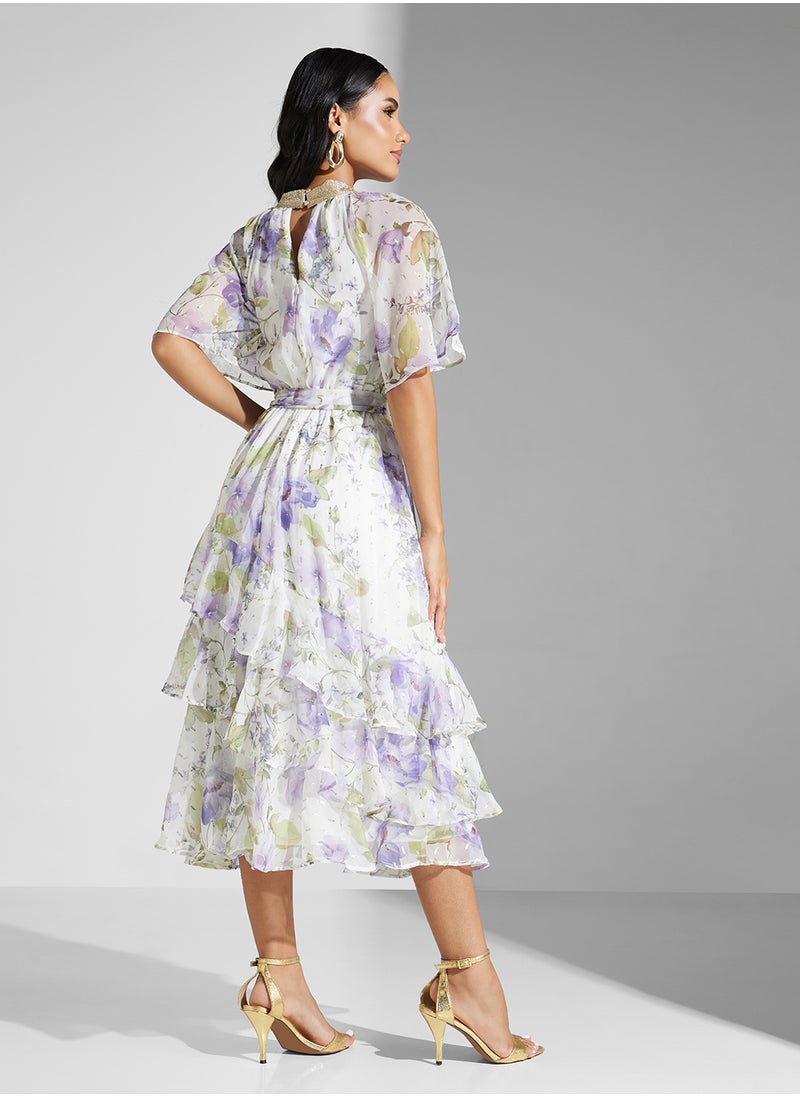 Amelia Rose Printed Puff Sleeve Dress  - Image 2