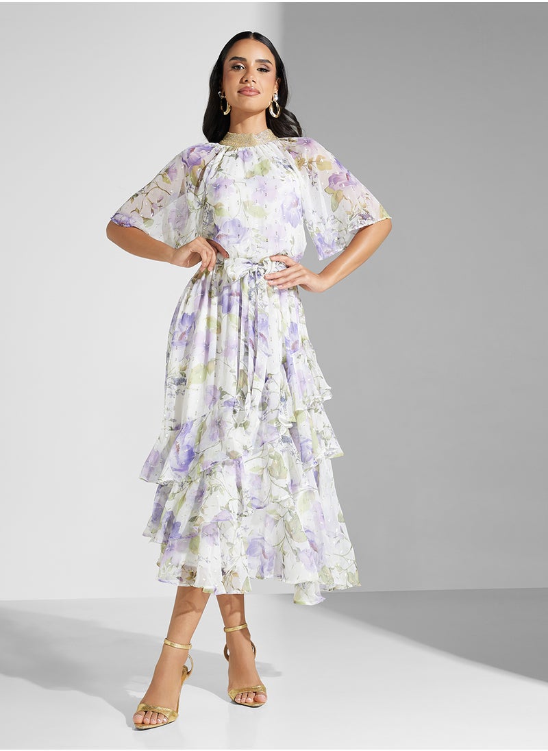 Amelia Rose Printed Puff Sleeve Dress  - Image 4