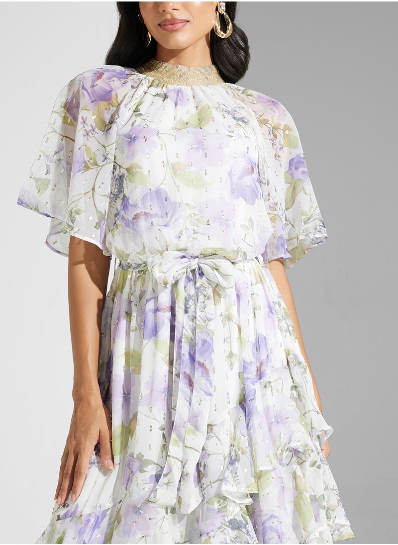 Amelia Rose Printed Puff Sleeve Dress  - Image 3